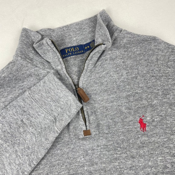 Polo Ralph Lauren Other - Polo Ralph Lauren Mens Quarter Zip Pullover Heather Grey Red Pony Logo Size M